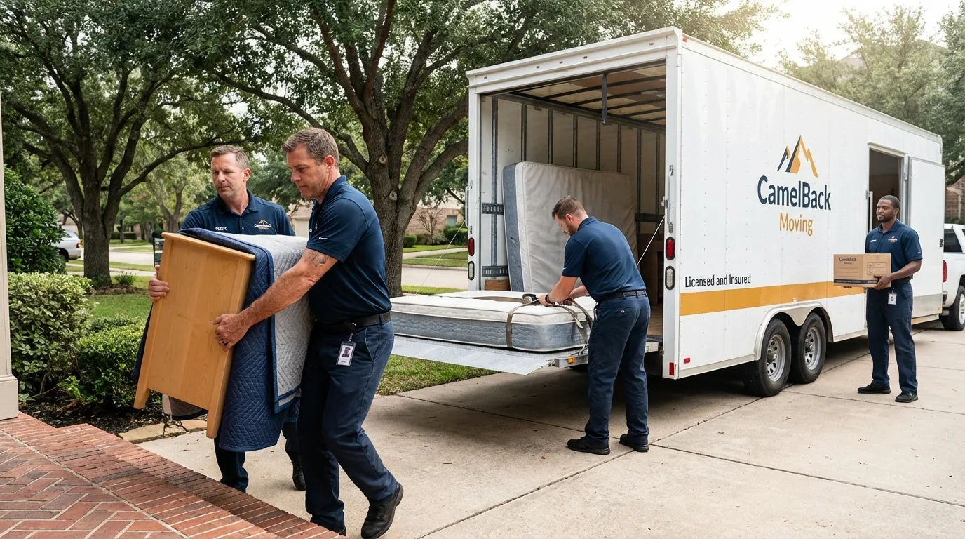 Crew loading residential truck for cross-state move from Fairbury, IL