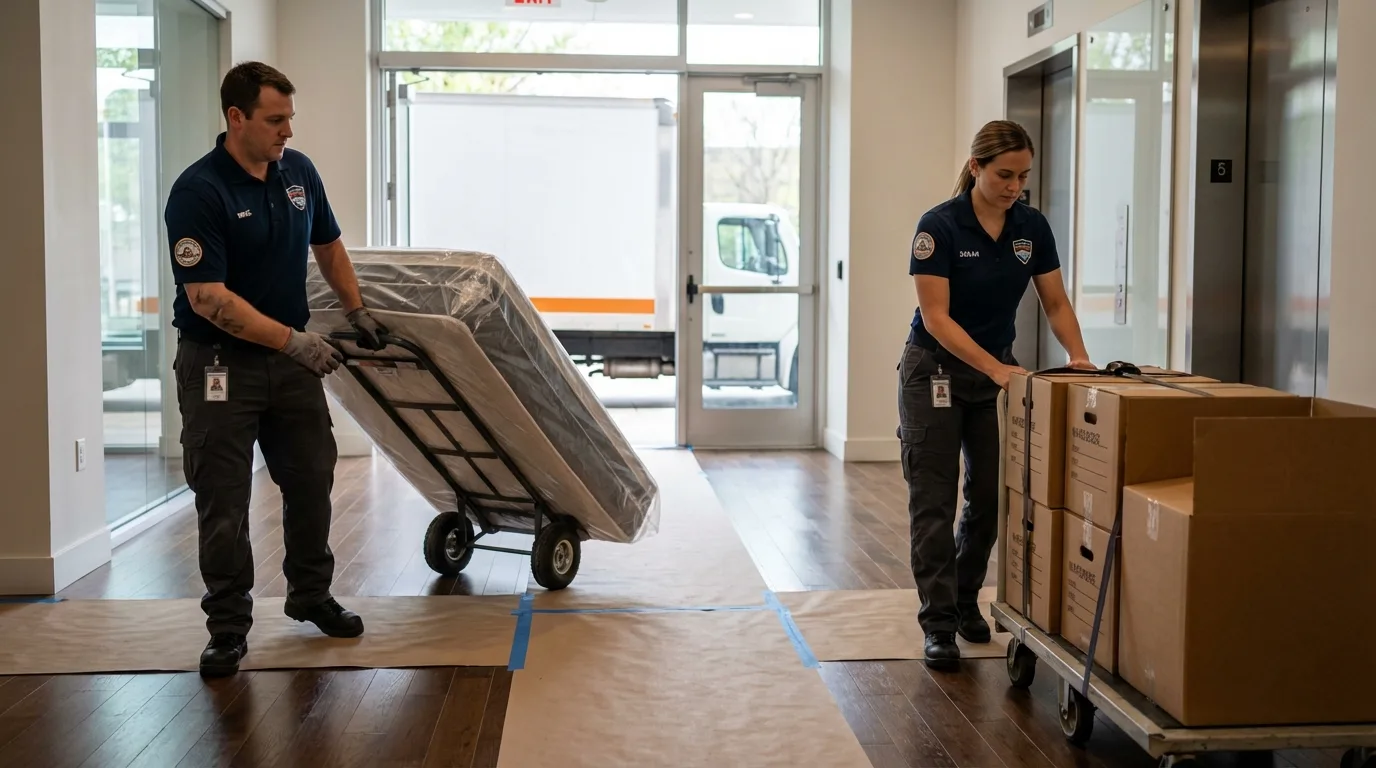 Professional apartment movers loading elevator in Fairbury, IL