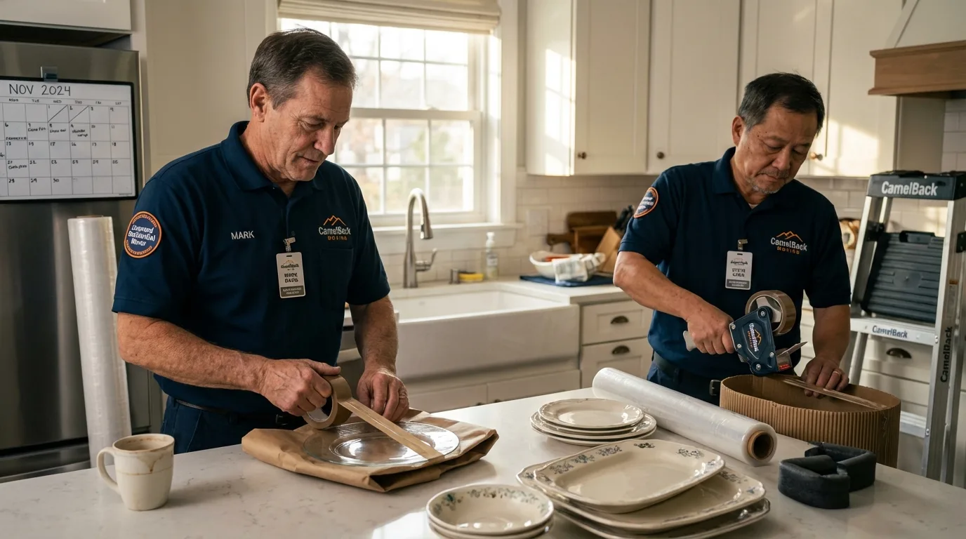 Professional crew packing kitchen dishware in Fairbury, IL